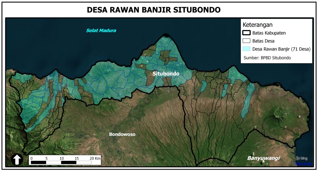 Peta Desa Rawan Banjir di Situbondo berdasarkan data BPBD Kab. Situbondo.